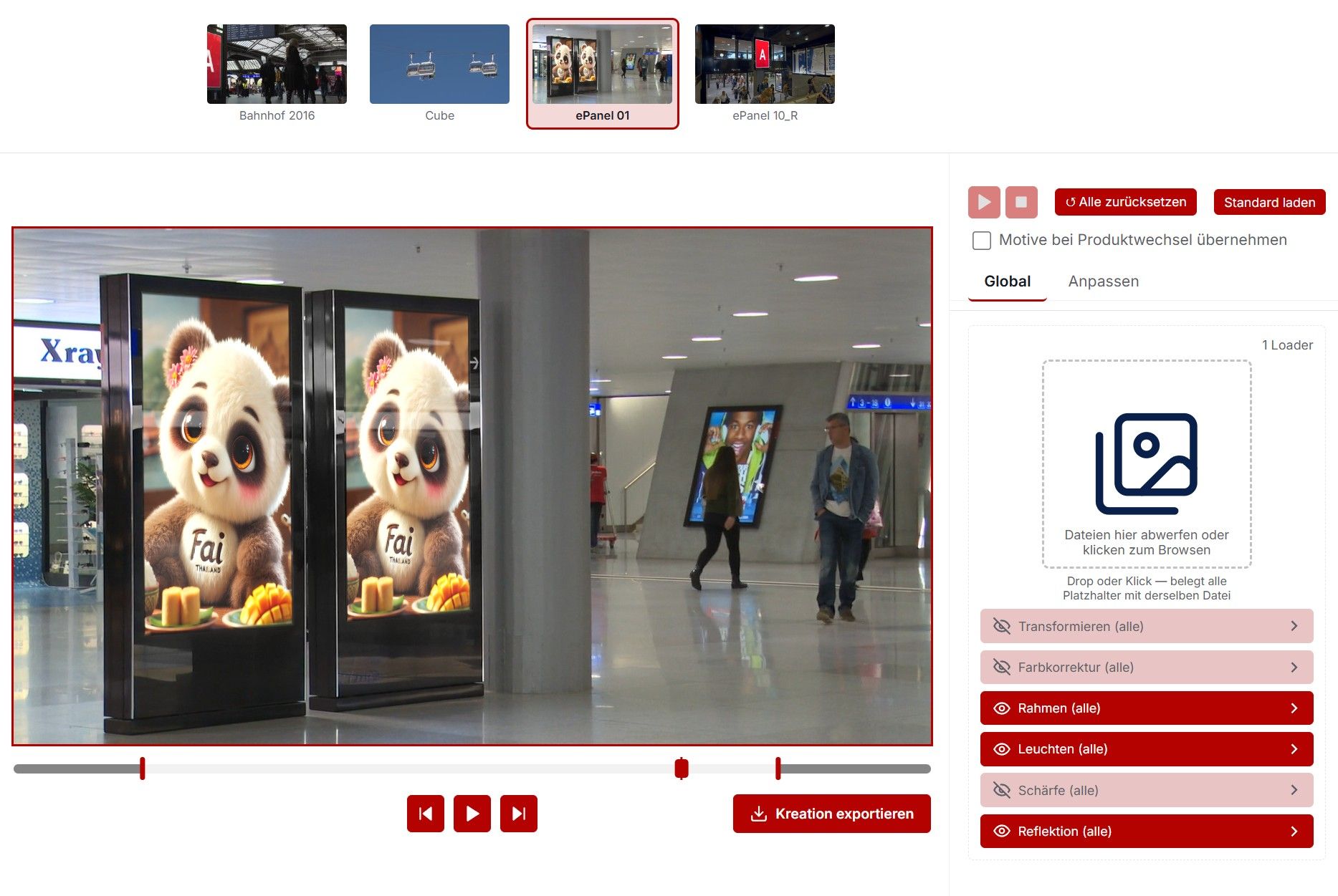 Creatieve Simulator met een OOH-beeld dat lokaal in de browser op echt filmmateriaal is geplaatst