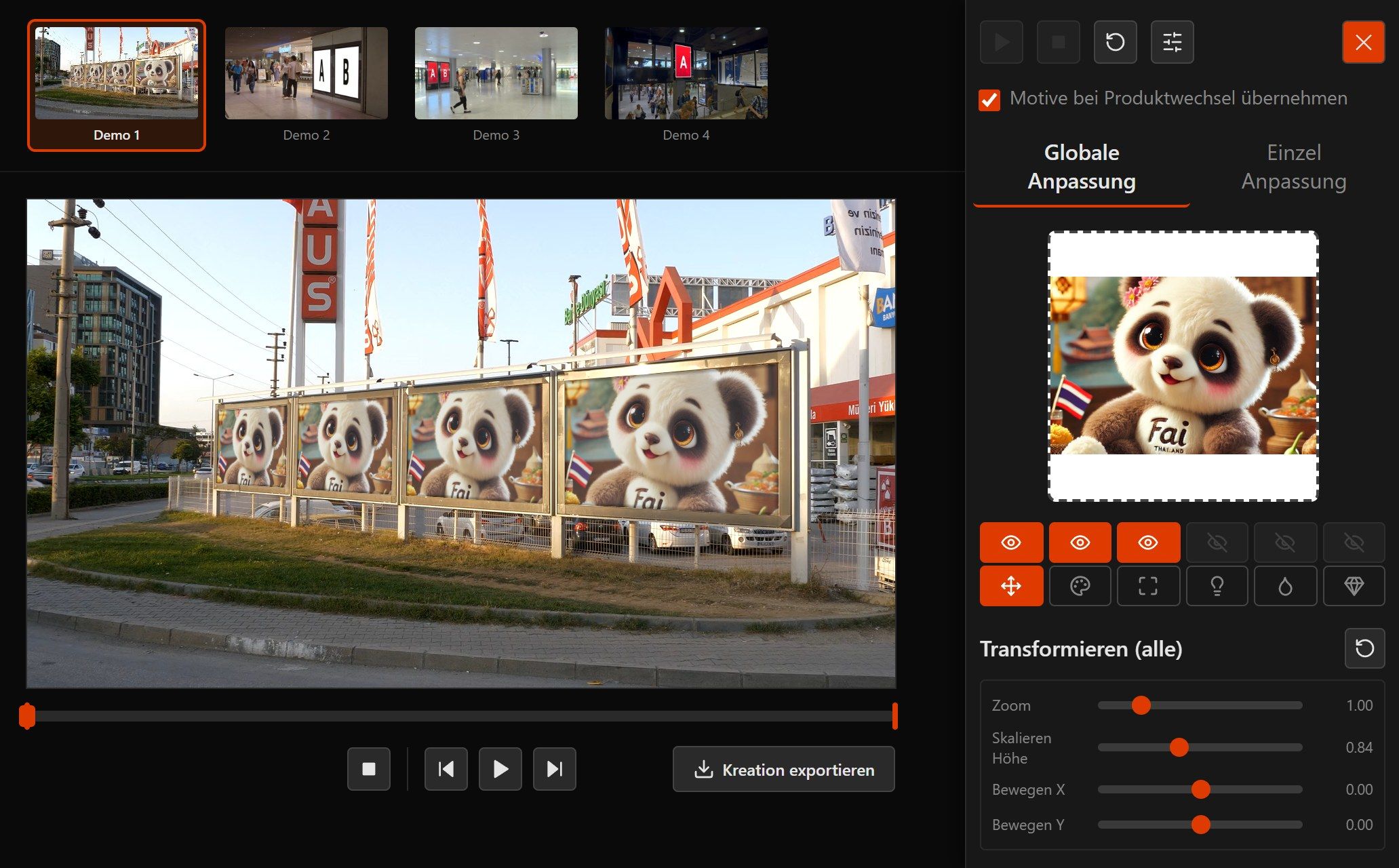 Creative simulator: real creative placed perspective-correct in the footage