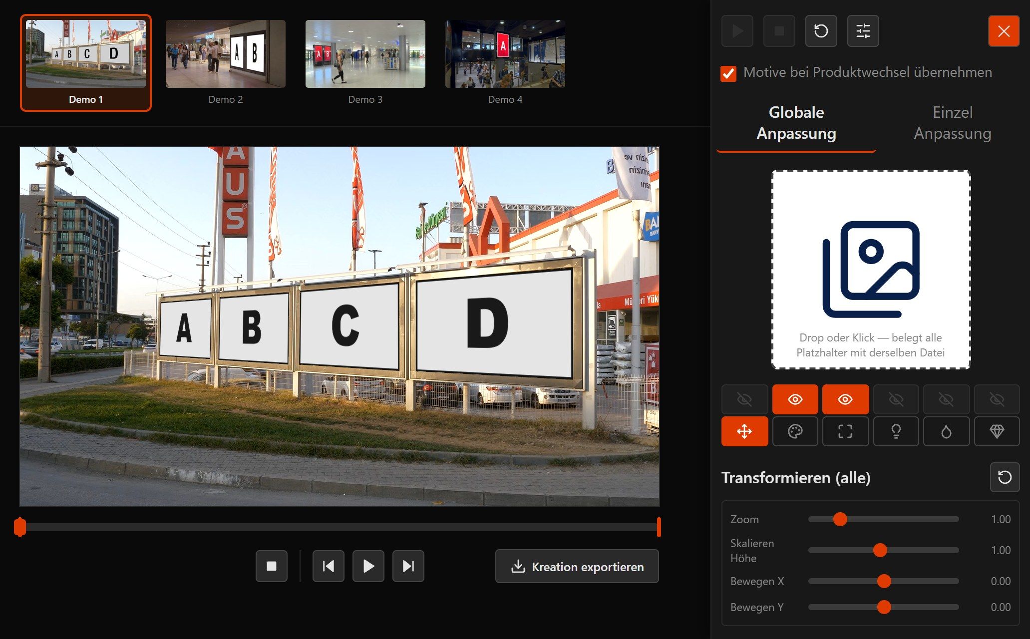 Creative simulator: placeholder on real out-of-home footage